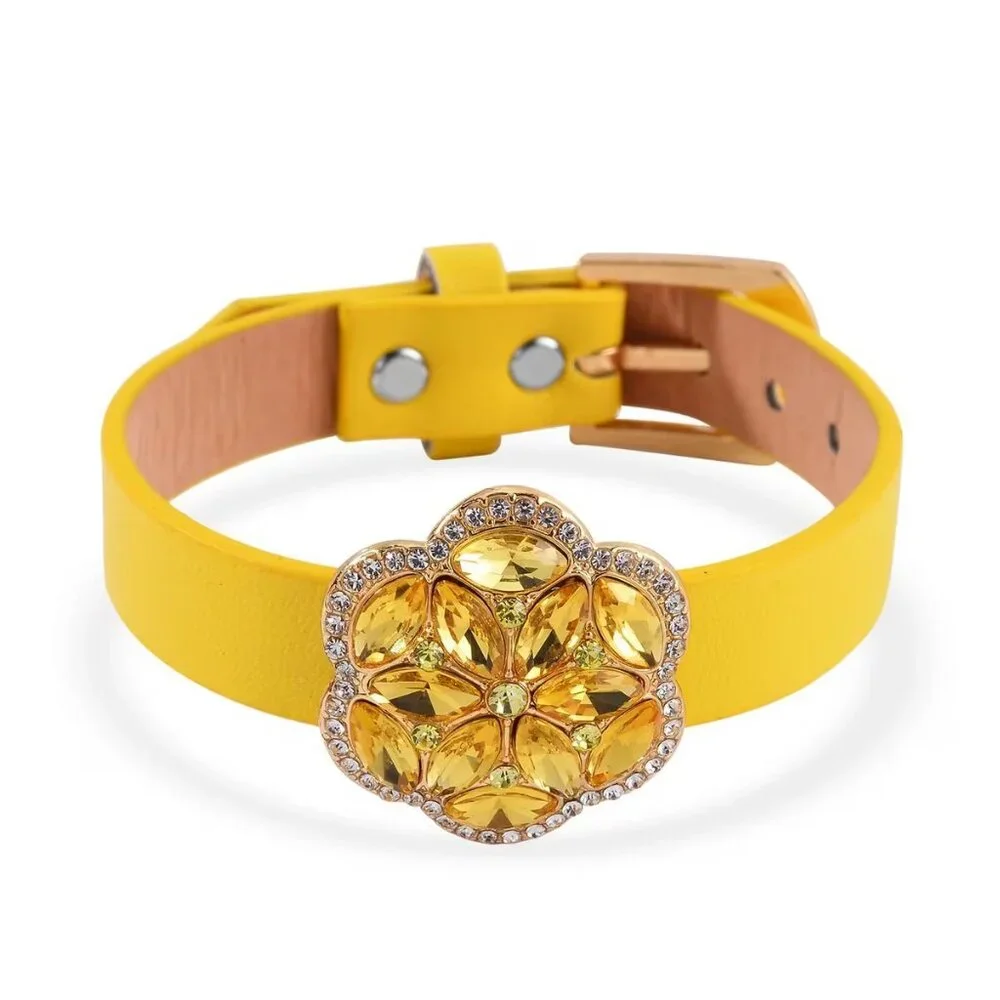 Yellow & White Austrian Crystal Floral Bracelet, Earrings, Ring and Necklace Set